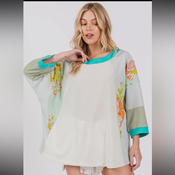 23 Boho Oversized Contrast Knit Sweatshirt - Picture 3 of 6